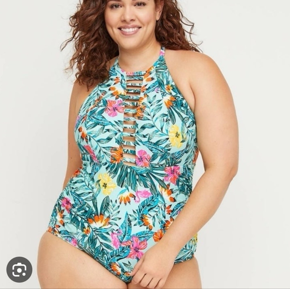 22 [Cacique x Lane Bryant] Tropical 1pc Swimsuit -No underwire - Picture 2 of 11